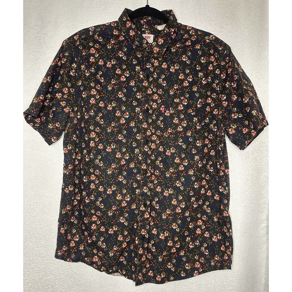 LEVI'S Mens Floral Button Up Short Sleeve Cotton Retro Shirt Size Large